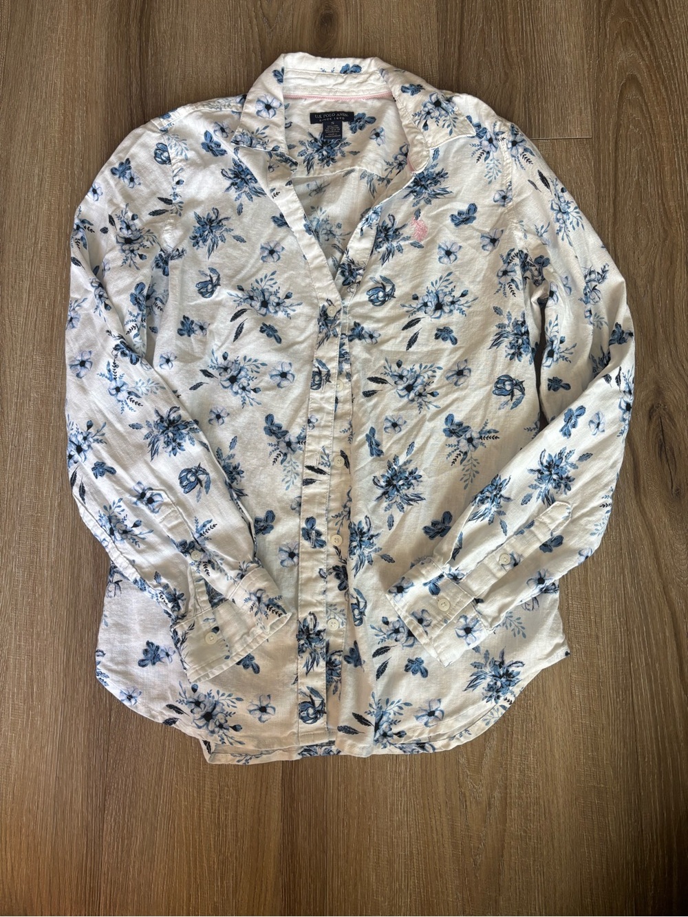U.S. Polo Assn. White Button-Down Shirt with Blue Floral Print
